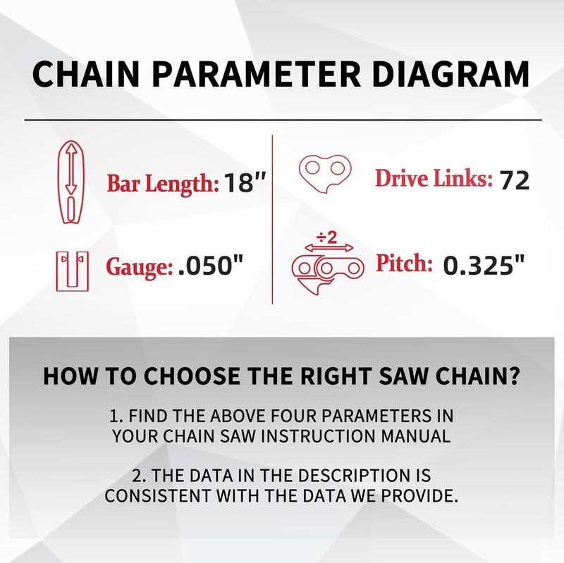 ES 3 Pack 18 Inch Chainsaw Chain .325" Pitch .050" Gauge 72 Drive Links Semi-Chisel Chain Saw Chains for Husqvarna, Poulan, Craftsman, Greenworks and More Chainsaw Brands - Image 3